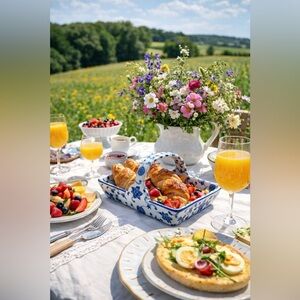 Blue and White Floral Ceramic Basket